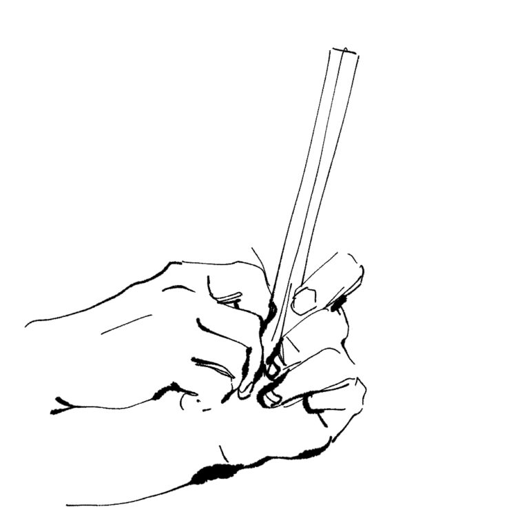 A digital drawing of two hands ready to split a pair of chopsticks.