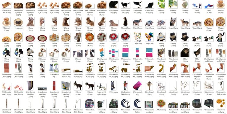 A screencapture of a folder full of random images. The backgrounds of the images are erased for the use of photo editing.